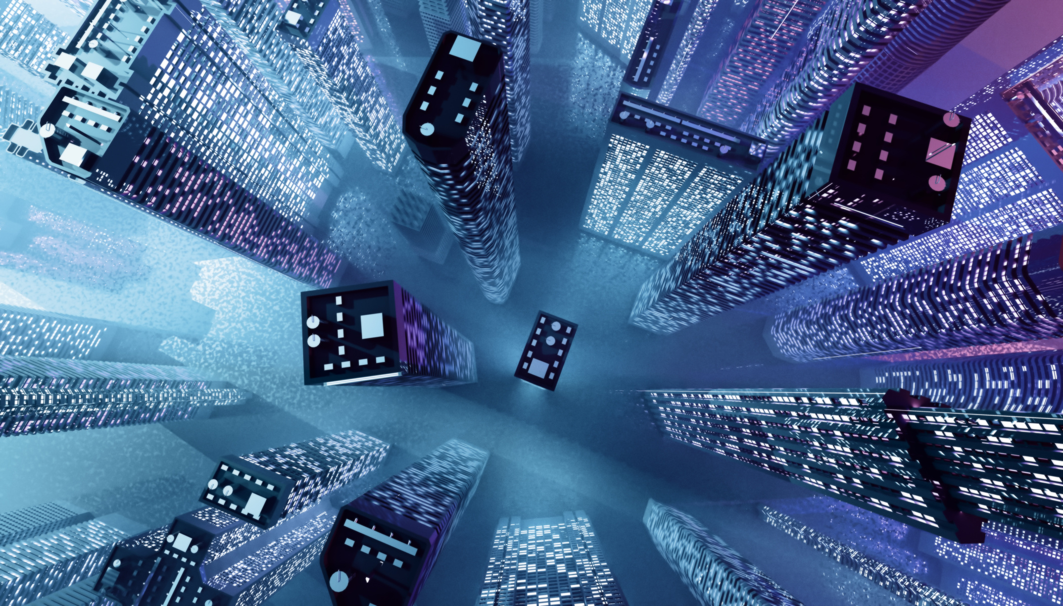 Futuristic City Downtown with Skyscrapers